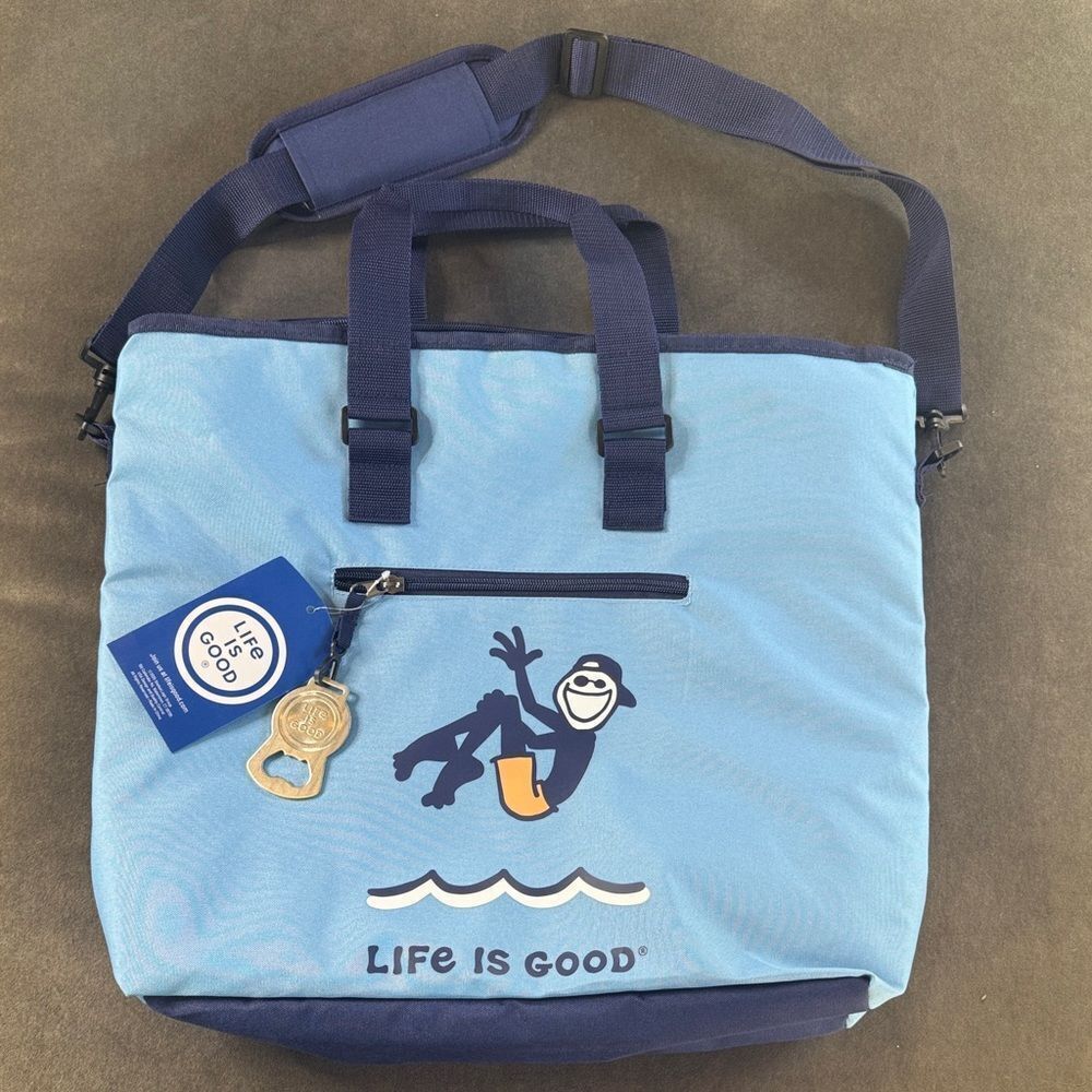 Life Is Good 36 Can Blue Deluxe Insulated Tote Cooler Bag NWT